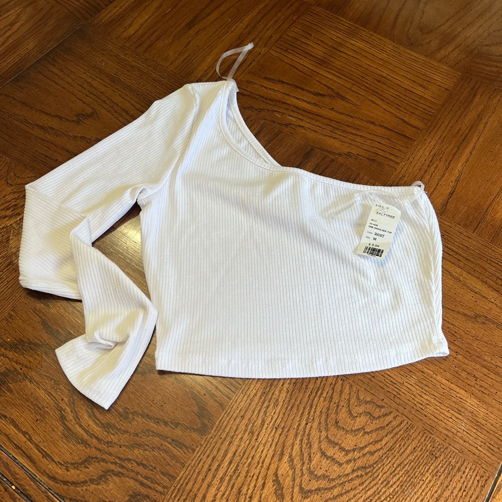 Cropped off the shoulder, white top